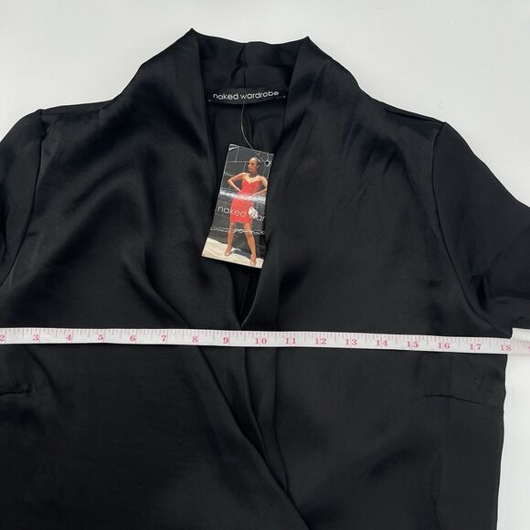 Naked Wardrobe Womens Dress Sz Small Black The Plunge Faux Wrap Long Sleeve Mini - Picture 10 of 12